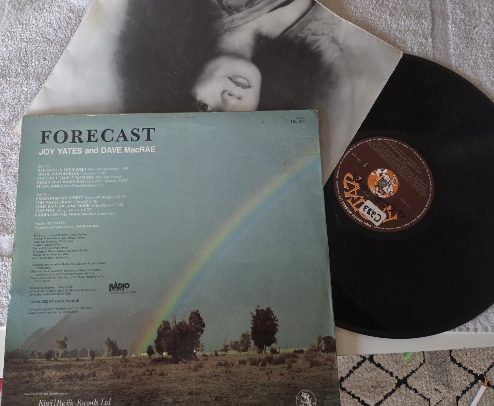 Joy Yates and Dave MacRae Forecast rear cover with track listing and vinyl record