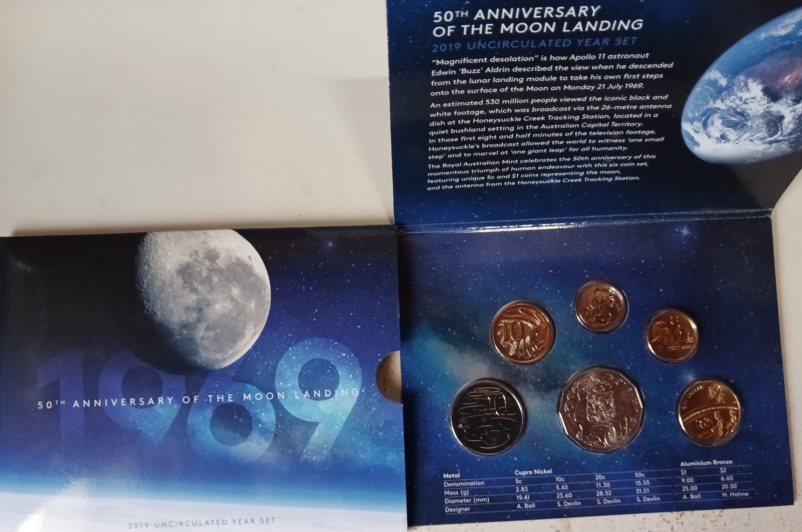 LOT090 2019 50th Anniversary Moon Landing Uncirculated Six Coin Year Set