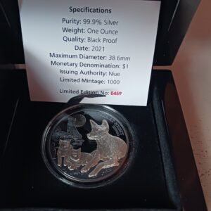 LOT111 Australia at Night Dingo 2021 $1 Fine Silver Black Proof Coin
