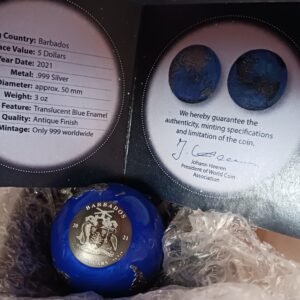 LOT 274 Barbados 2021 Blue Planet Earth 3oz .999 Silver Coin