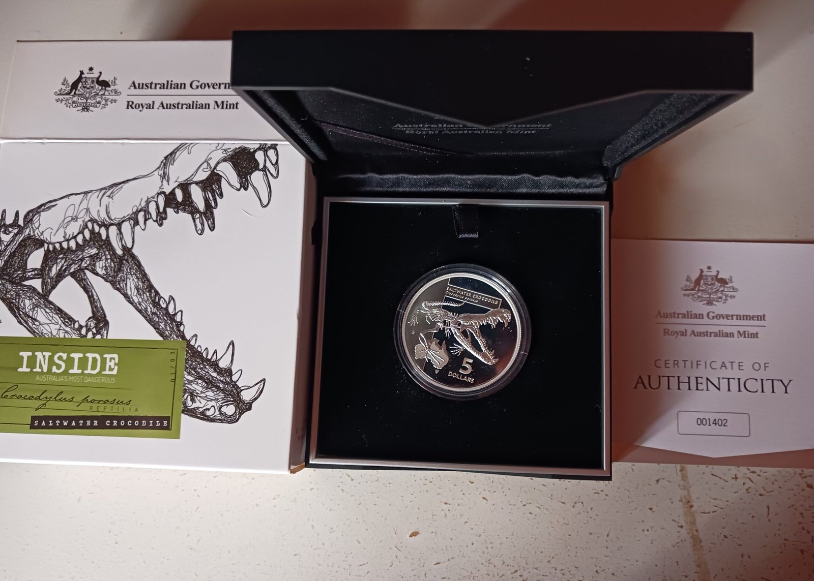 LOT115 Royal Australian Mint Saltwater Crocodile $5 Silver Proof Coin