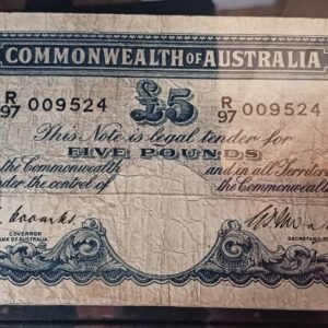 LOT118 Australian Five Pounds Banknote – King George VI – Serial R97 009524
