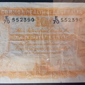 LOT119 Australian Ten Shillings Banknote – Serial E70 552390