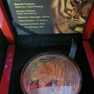 LOT 127 - 2022 Year of the Tiger 5oz Silver Black Proof Coin with Selective Gold Plating
