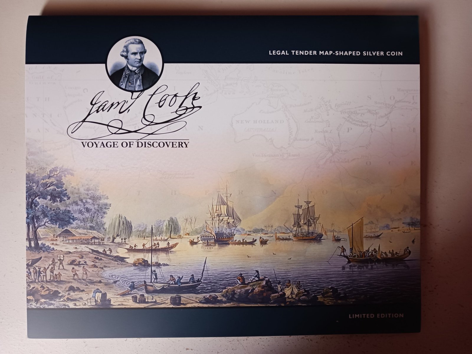 LOT 129 - Captain James Cook Voyage of Discovery Map-Shaped 30g Silver Coin Limited Edition - Image 2