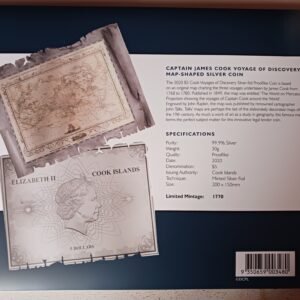 LOT 129 - Captain James Cook Voyage of Discovery Map-Shaped 30g Silver Coin Limited Edition