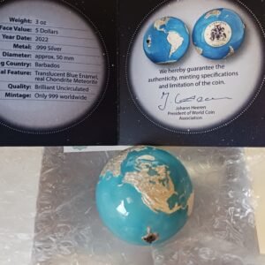 3oz silver globe coin with genuine meteorite