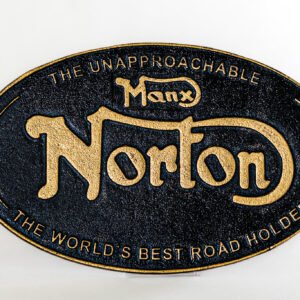 LOT015 Norton Manx cast iron wall plaque front view