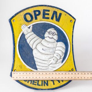 LOT017 Michelin Open for Michelin Tyres cast iron sign front view