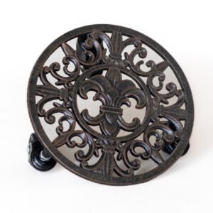 LOT022 cast iron fleur de lis plant caddy