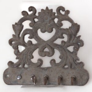 LOT011 cast iron ornate wall-mounted key hook rack front view