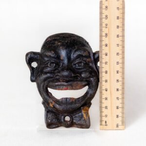 LOT009 Vintage Cast Iron Smiling Face Wall Mount Bottle Opener front view