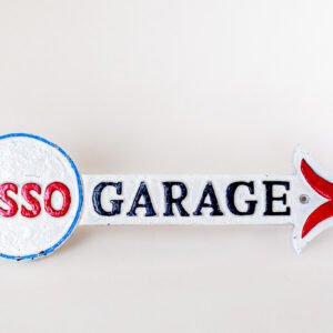 LOT008 vintage Esso Garage cast iron arrow wall sign front view